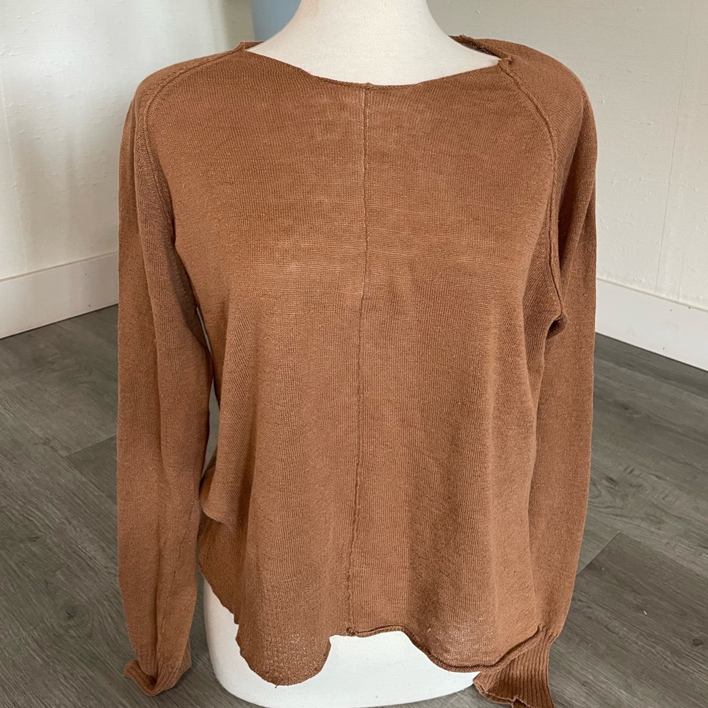 MJ Watson sheer ish Brown Long Sleeve thin knit Sweater